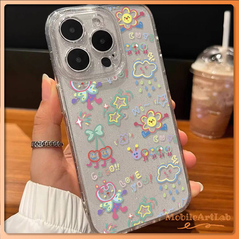 เคส iPhone 17 IP11 เคสใสแบบแวววาว TPU นุ่มสีสันสด ลายการ์ตูนสีสันสดใสน่ารัก Compatible IPXS 12 13 14 15 16 PRO MAX