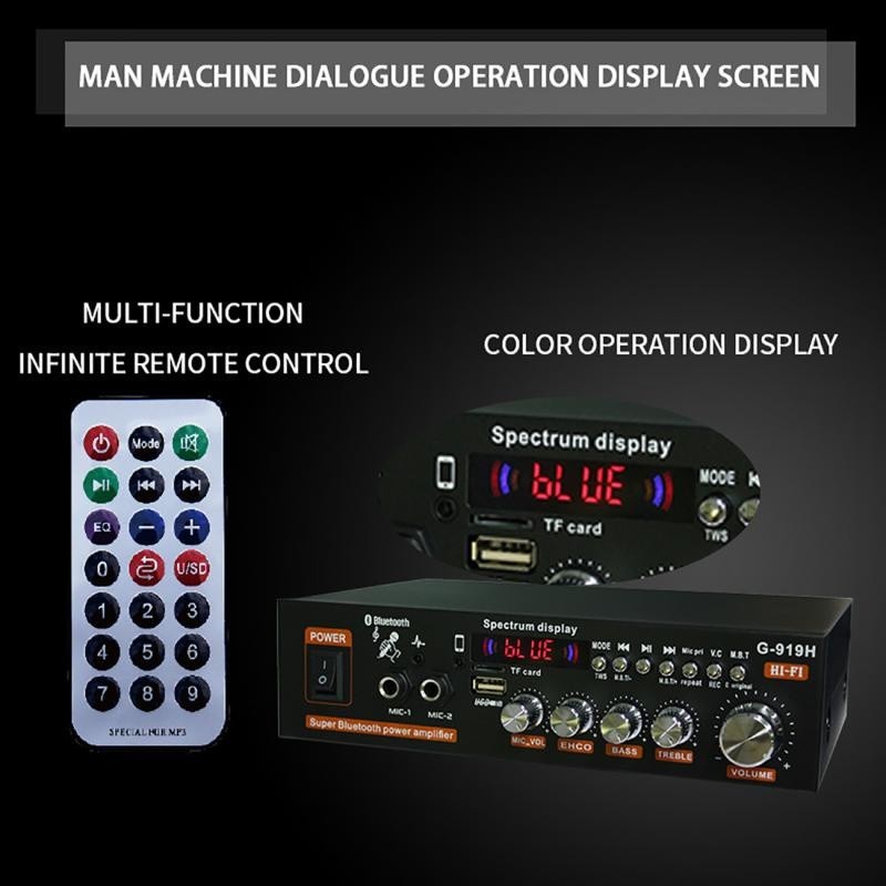 12V DC 220V 1000W เครื่องขยายเสียงมินิบลูทู Bluetoothสเตอริโอ Mini Amplificador เครื่องขยายเสียง เครื่องเล่นเพลงสำหรับรถ - รูปที่ 7