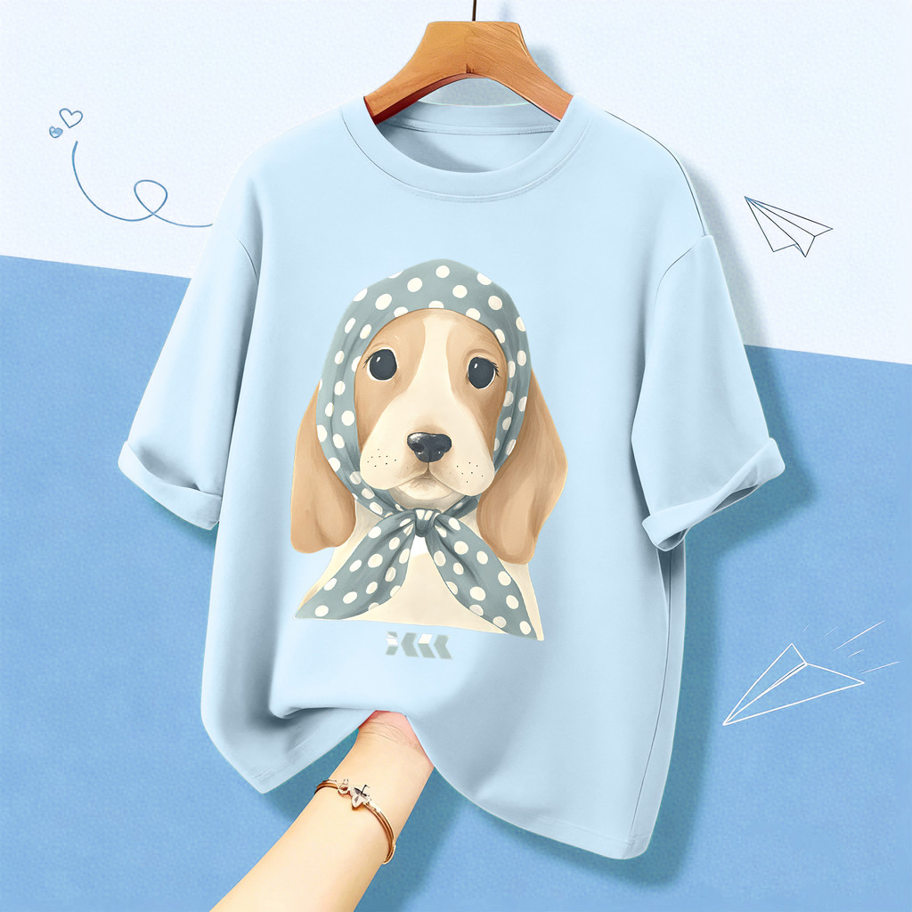 🌷Su.Tee🌷 สื้อยืด oversize เสื้อแฟชั่น เกาหลี โคตรนุ่ม ผ้าคอตตอน ลาย "Blue bandana dog" สินค้าใหม่ 2026