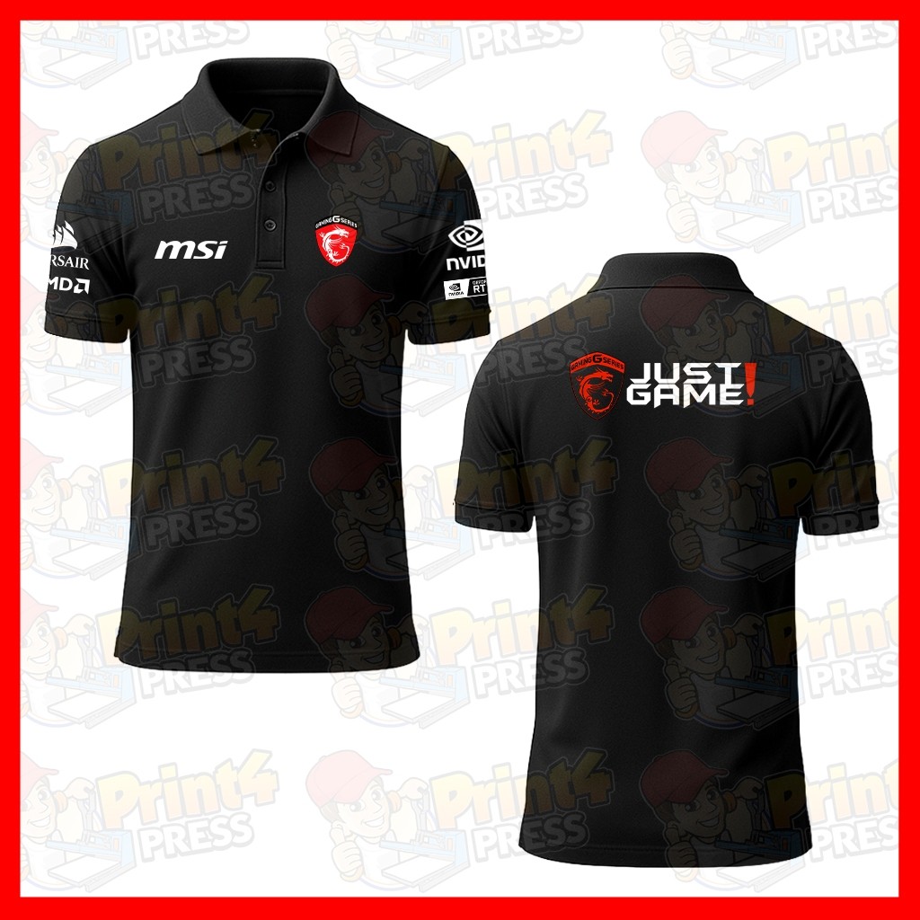 Polo MSI Just Game Gaming shirt 100% Cotton เสื้อโปโล MSI Just Game สีดำ เสื้อเกมมิ่ง ผ้าฝ้ายS-5XL 1