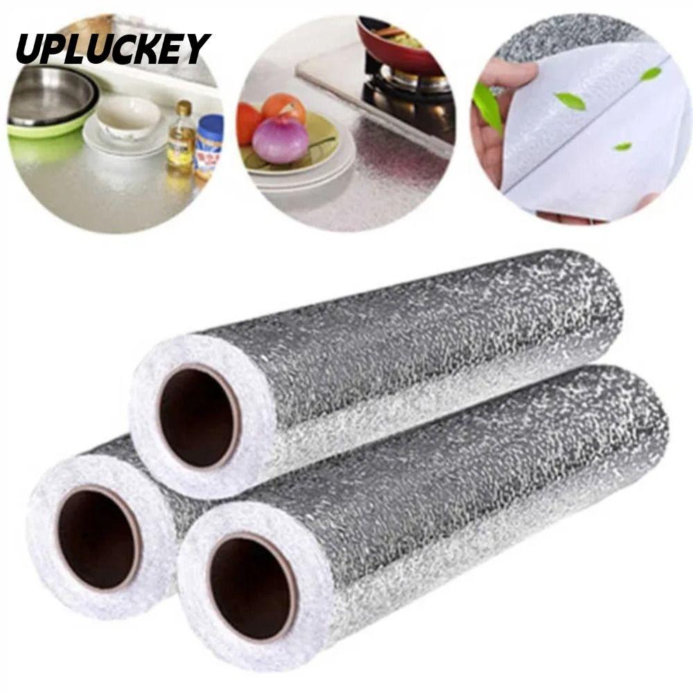 UPLUCKEY วอลล์เปเปอร์กันน้ํามัน 1 ม้วน, Self กาว Anti Fouling สติกเกอร์ห้องครัว,อลูมิเนียมฟอยล์ทนทานอุณหภูมิสูง 40x100 ซม. 40x300 ซม.ตู้กระดาษติดต่อโต๊ะชั้น