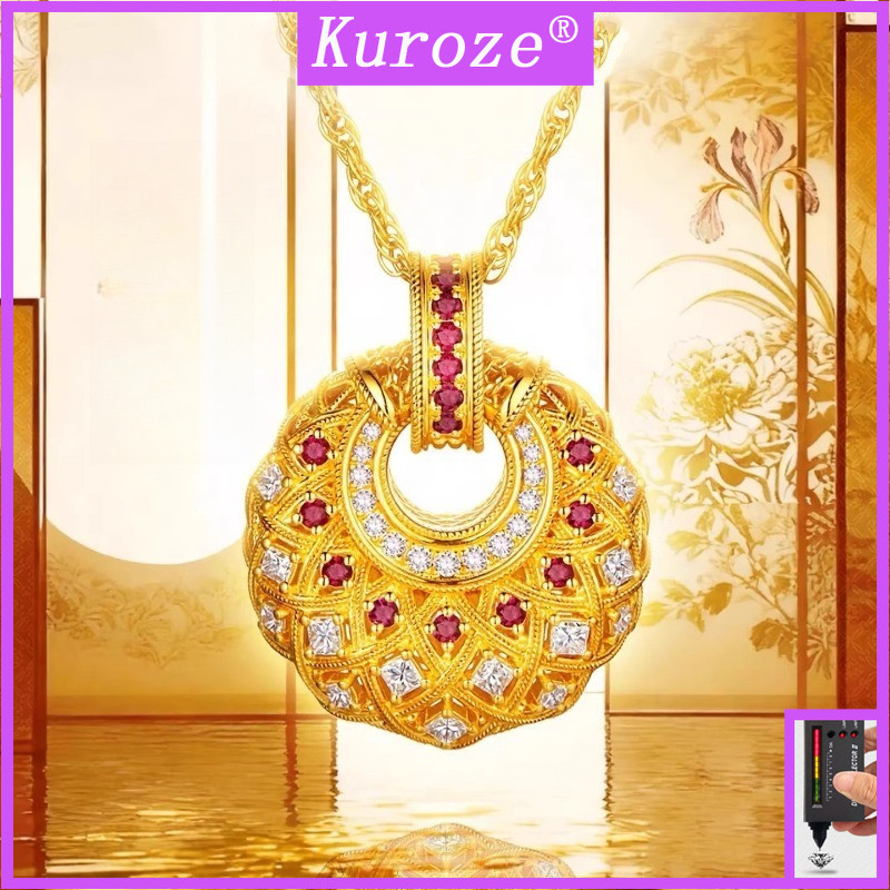 Kuroze Tang Palace Night Banquet Tang Cai Ling จี้คอรันดัมสีแดง Retro Palace สไตล์ Diamond-Encrusted