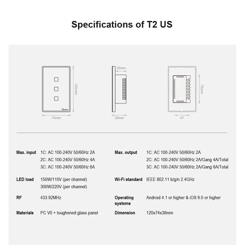 Sonoff T2 Touch สวิตช์ไฟอัจฉริยะแบบสัมผัส 120 มม. thumbnail 7