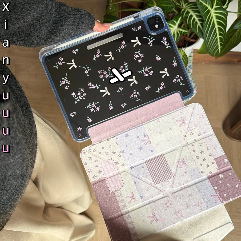 INS ลายสก๊อตเย็บดอกไม้ Bow Star สําหรับ IPad10.2 Shell Ipad10th 5th Gen11 ฝาครอบ Mini6 Air6/7 11/13 นิ้ว M3 ฝาครอบ Air4/5 10.9 2025Pro11 M2 Ipad12.9 ฝาครอบป้องกันการดัด