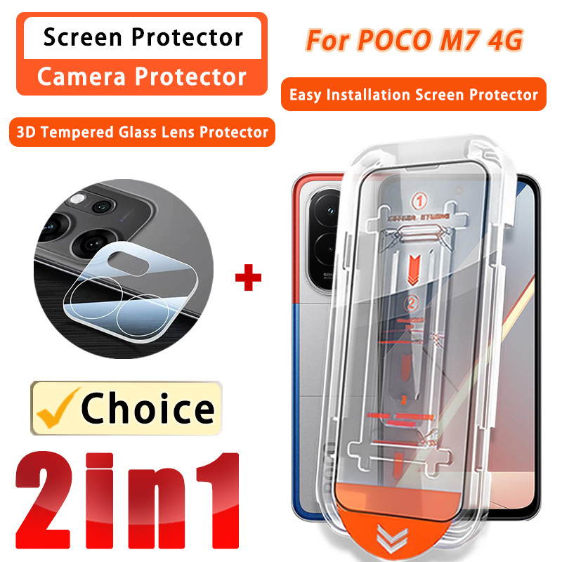 2-IN-1 ฟิล์ม POCO M7 4G กระจกนิรภัยสําหรับ POCO M7 M6 M5 F7 Pro F6 Pro 5G 4G เลนส์ฟิล์มและป้องกันหน้