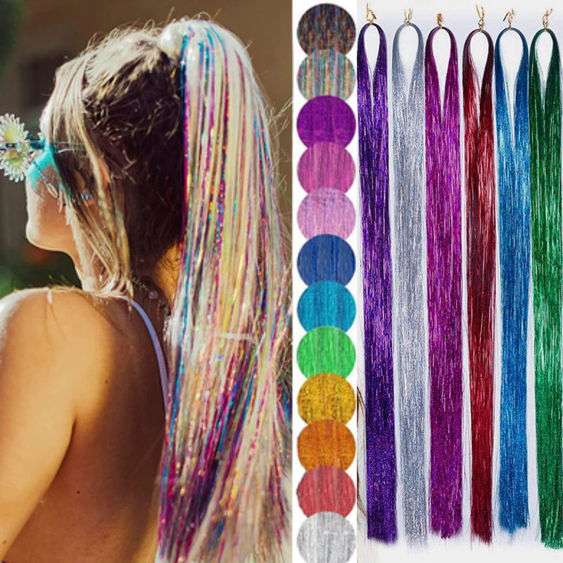 ผมหางม้าปลอมตรง Headdress Tinsel Extension Sparkle Shiny เครื่องมือจัดแต่งทรงผม