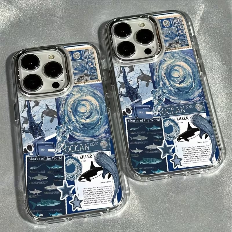 Marine Shark Label Clearเคสโทรศัพท์สําหรับiPhone 17 16 15 Pro Max 14 Plus 13 12 11 XS X 7 8 16Eกันกระแทกปกอ่อน