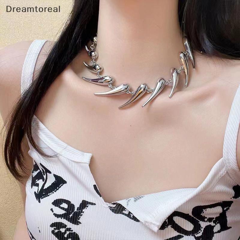 [DMT] Punk โลหะ Thorn Rivet Choker สร้อยคอสําหรับผู้ชายผู้หญิง Gothic Hip Hop Double Layer Clavicle 