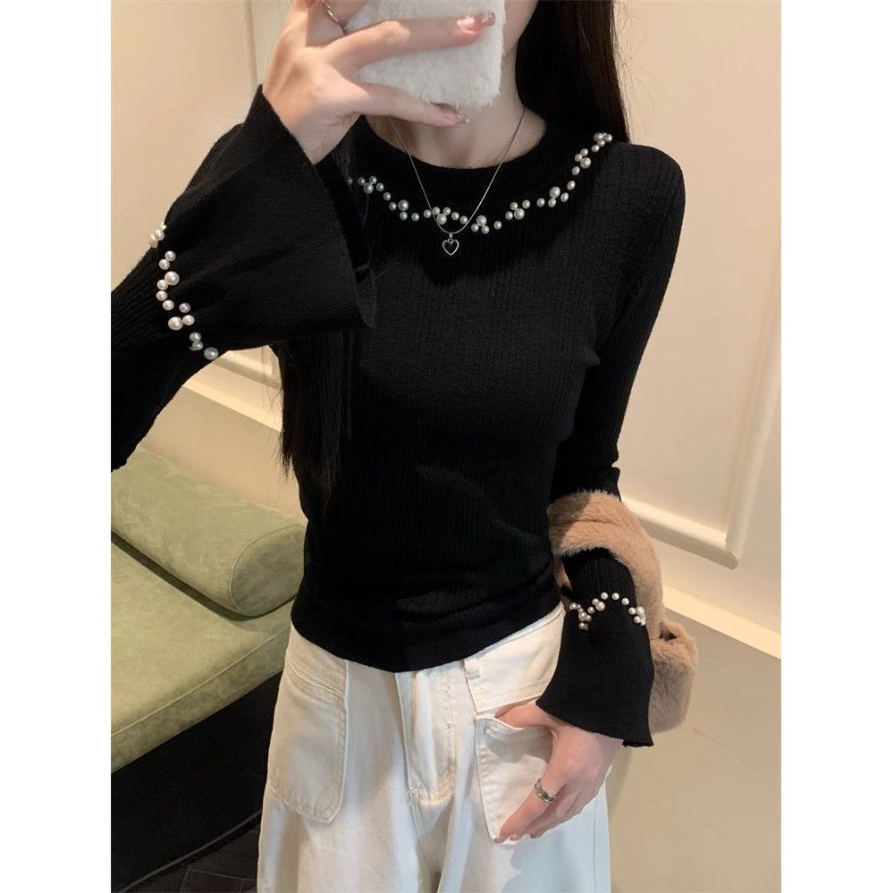 COD 2026 สไตล์ใหม่ฤดูใบไม้ร่วงฤดูหนาวสีทึบรอบคอทรัมเป็ตเสื้อกันหนาวแฟชั่นAll-Matchเวอร์ชั่นเกาหลีSli