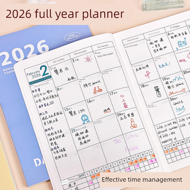 แพลนเนอร์ 2026 planner 2026 Schedule Book Plan All Year Plan Book Daily todolist Record Book Noteboo