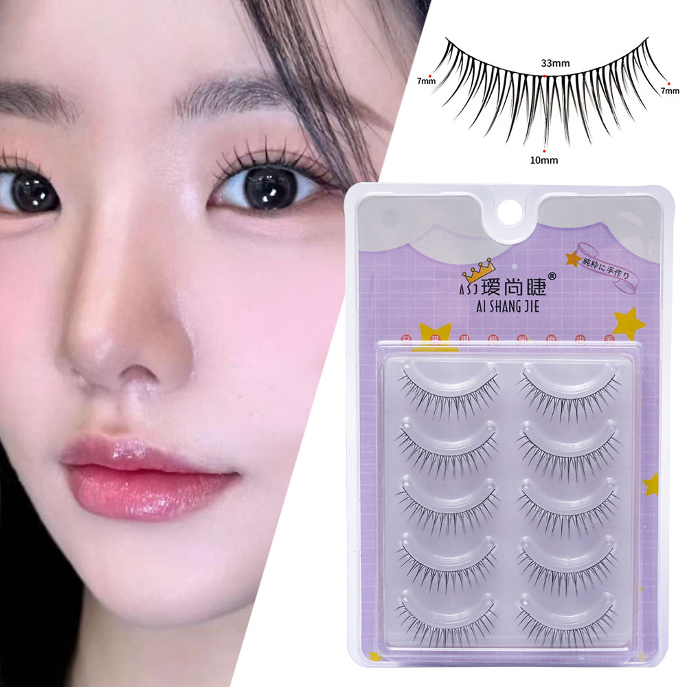 Lash Extension 5 คู่ขนตาปลอม V-shaped Reusable Comic Eye ธรรมชาติ Wispy เกาหลีแต่งหน้า