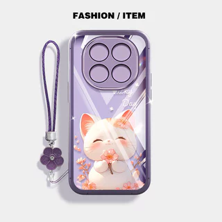 VRQR สําหรับ Xiaomi Redmi Note 15 Pro Plus หมายเหตุ 15 Pro + 5G 4G Poco M8 Pro 5G น่ารักยิ้มแมวดอกไม้เชือกแขวนโปร่งใสกันกระแทกเคสโทรศัพท์