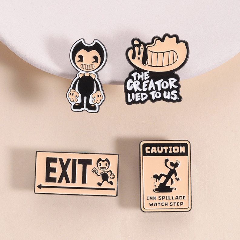 เกม Bendy และหมึกเครื่องตัวอักษร Badge Cartoo Bendy Plot เข็มกลัดเกมพัดลมตกแต่ง Pin ของขวัญ