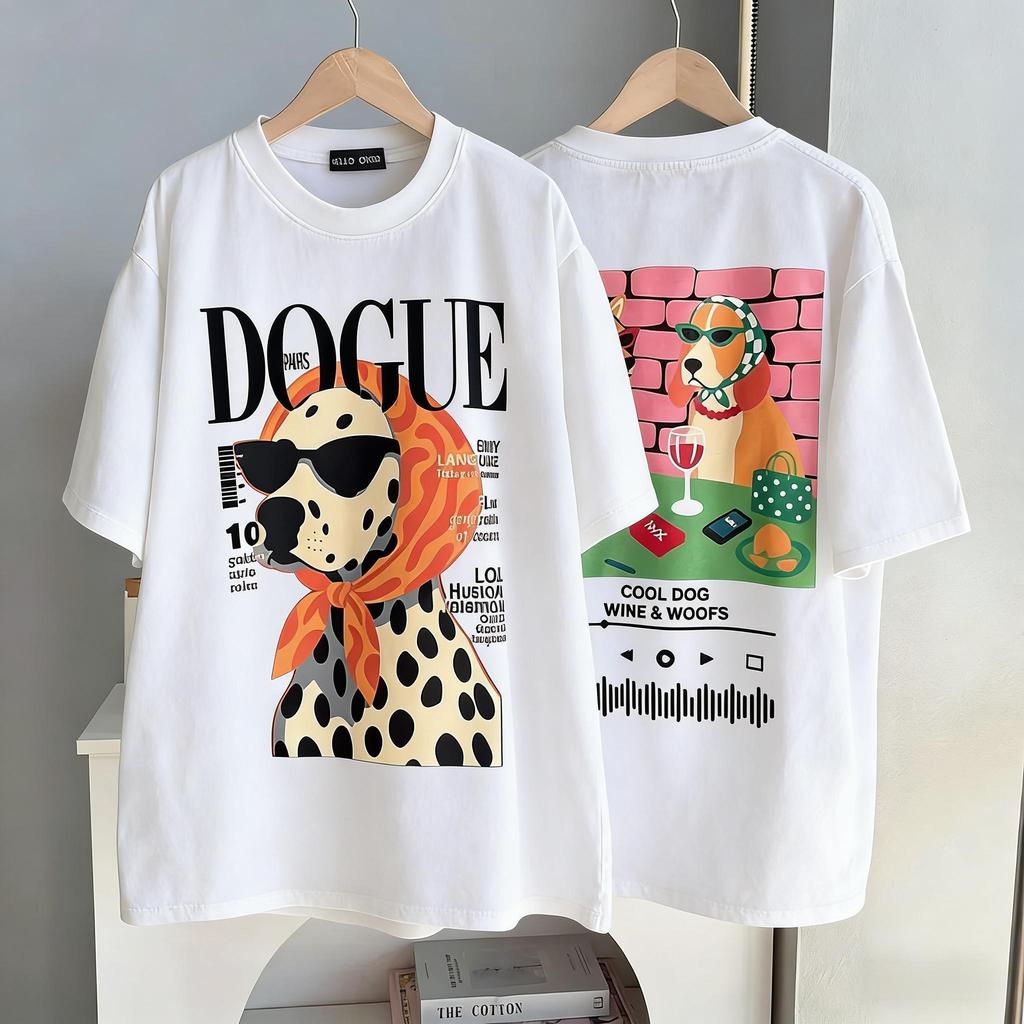 Basi เสื้อยืด oversize เสื้อสาวอวบ ผ้าฝ้าย100% แนวสตรีท ไม่ต้องรีดผ้า สวมใส่สบาย ผ้านิ่ม  ลาย  ‘DOGUE’ ราคา ถูกที่สุด ดีลบีเคเค แกลเลอรีภาพที่ 5