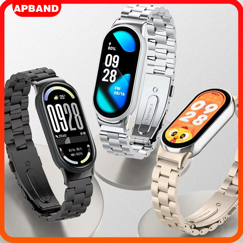 โลหะสเตนเลสสายนาฬิกาละเอียด for Smartwatch Xiaomi Mi Band 10 9 8 NFC ปรับได้ แทนเดิม สายรัดข้อมือ กำไล for Miband 10 9 8