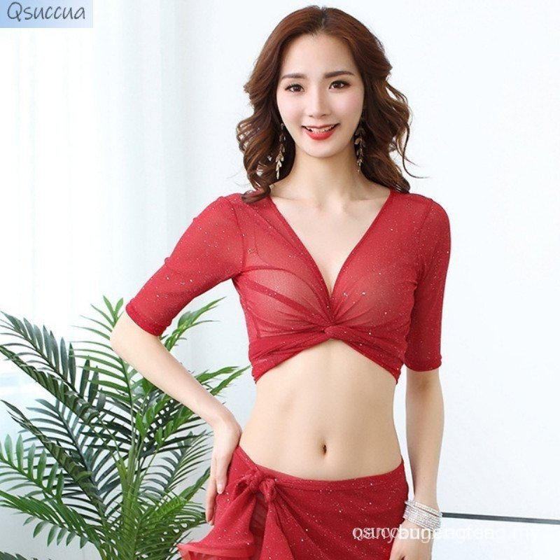 Qsuccua ผู้ใหญ่สุภาพสตรี Belly Dance Off-ไหล่/สายรัดเซ็กซี่ V คอ Top Performance OSHC VJPE IQA7 N50J
