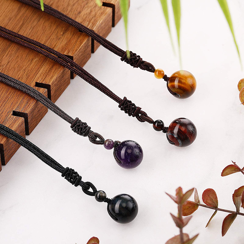สร้อยคอจี้ธรรมชาติ Obsidian & Tiger Eye 16 มม.ลูกปัด Kalung Semula Jadi Bau Obsidian & Mata Harimau 
