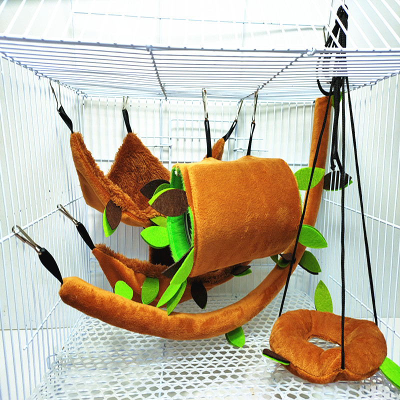 Ropeway อุโมงค์หนูแฮมสเตอร์ของเล่น Nest House Leaf อุปกรณ์ตกแต่งเปลญวนกระรอก Guinea Pig Chinchilla Ferret บันไดหนู