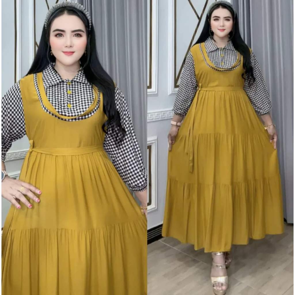 Simple Design ผู้หญิง Midi Dress Ibelia Box Mix Plain Rayon Twill แขนยาวพยาบาลชุด LD 110 PB 120 125