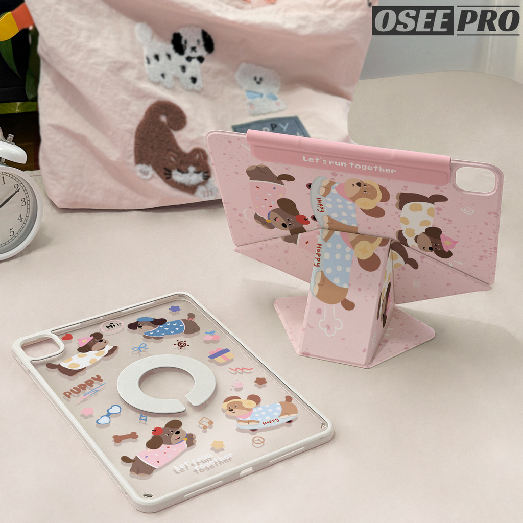 Osee Pro เคส ipad 3-in-1 720° แม่เหล็กหมุนที่ถอดออกได้ใสฮาร์ดเชลล์ป้องกันกรณีที่มีหัวเข็มขัดแม่เหล็กสําหรับ ไอแพด iPad Air M2/M3/M4 11 นิ้ว M4/M5 Pro 13 11 นิ้ว Air 13 ไอแพด รุ่นที่ 7 8 9 รุ่นที่ 10th 11th gen A16 mini 6 มินิ 7 A17 Pro กรณี