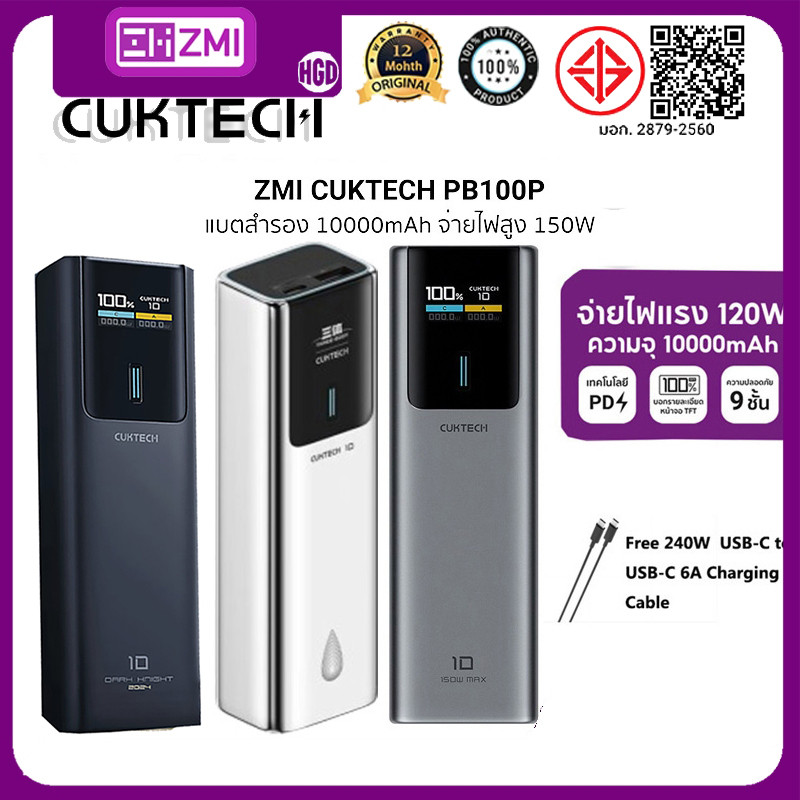 ZMI CUKTECH PB100P Power Bank No.10 10000mAh แบตเตอรี่สํารอง 150W แบบพกพา Charger 2 พอร์ตเอาต์พุตรอง