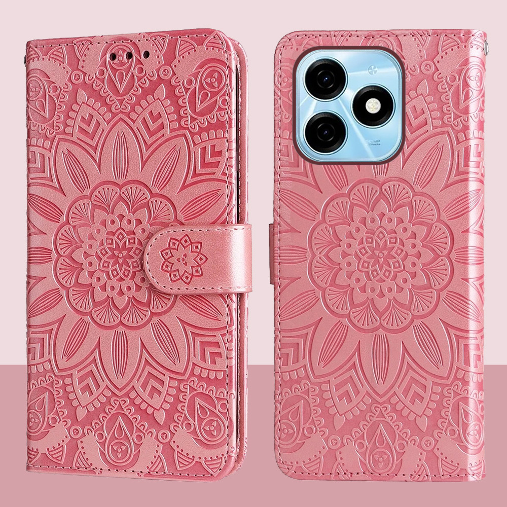 แม่เหล็กกระเป๋าสตางค์หนังสําหรับ Tecno Spark 20 KJ5 นูนดอกทานตะวันสําหรับ Tecno Spark 20 Pro KJ6 ฝาค