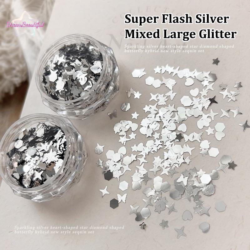 <DBFl-t> 1 กระปุกเงินเงาเลื่อมผสมรูปร่าง Starlight Love Star Slice เล็บ Stiers Decals เล็บ Paillette Charms ใหม่