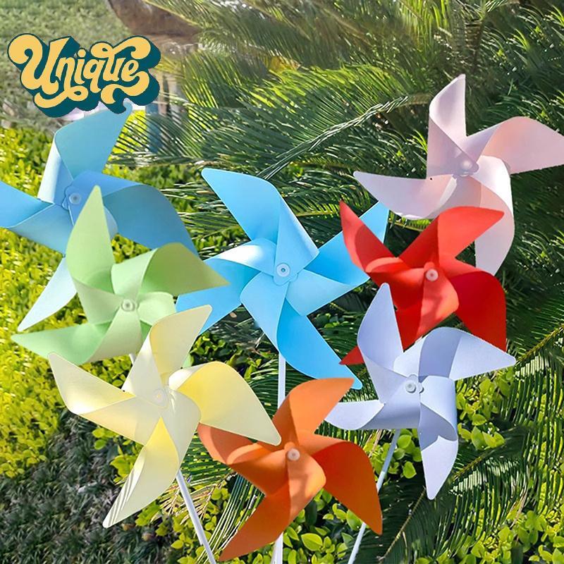 (ไม่ซ้ําใคร) DIY แฮนด์เมดกลางแจ้ง 10 ชิ้น ﻿ตกแต่ง Pinwheel สีสัน 4 ใบกระดาษ Windmill สําหรับ Yard และ Garden