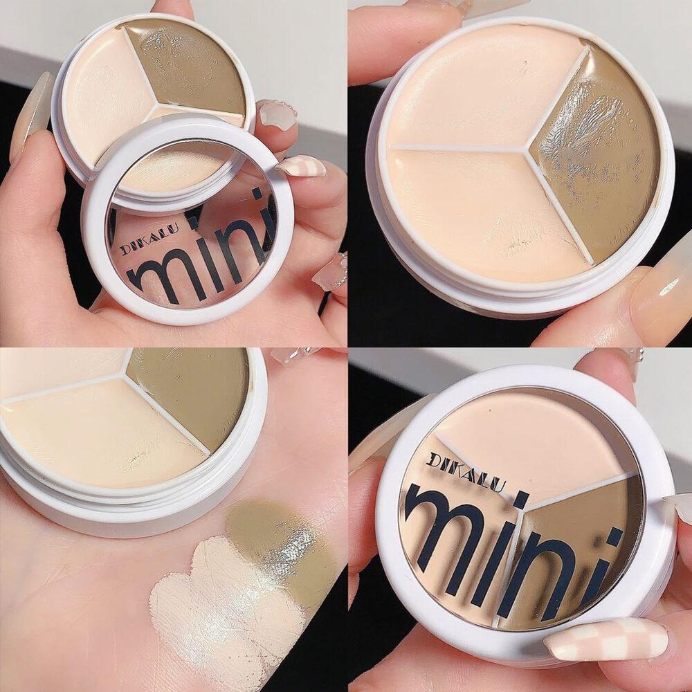DIKALU 3 สีคอนซีลเลอร์ Palette Moisturizing Cover Dark Circles และรอยสิวแต่งหน้าธรรมชาติ Contouring 