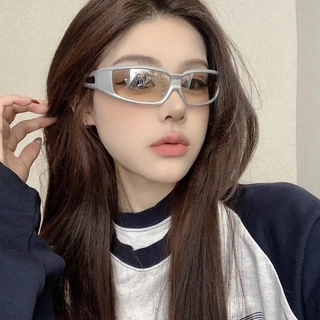 ร้านค้าไทย🔥Y2k แว่นกันแดดสีเงินเทคโนโลยีอนาคตแฟชั่นhip-hopพังก์ป้องกันรังสียูวี Unisexแว่นกันแด.COD