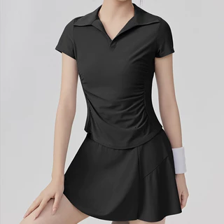 เสื้อโปโลแอคทีฟสำหรับออกกำลังกาย คอจีบเอว พิลาทิส โยคะ และฟิตเนส
