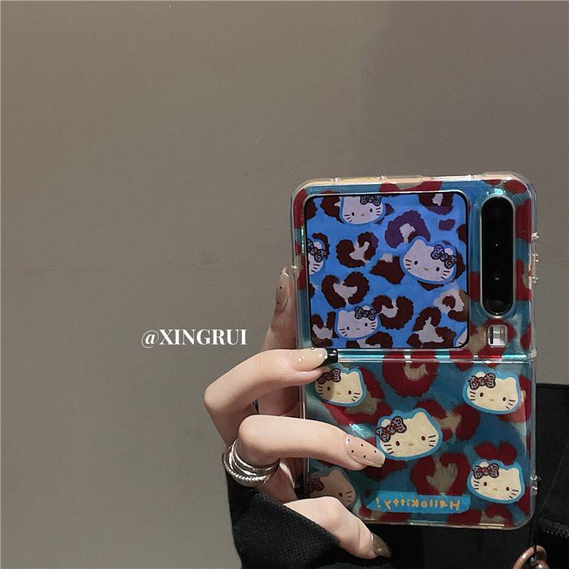 Ins สองชั้นสีฟ้าลายเสือดาวลายแมว kt เหมาะสำหรับ Huawei pocket2/s เคสโทรศัพท์มือถือแบบพับได้ PuraX Xi