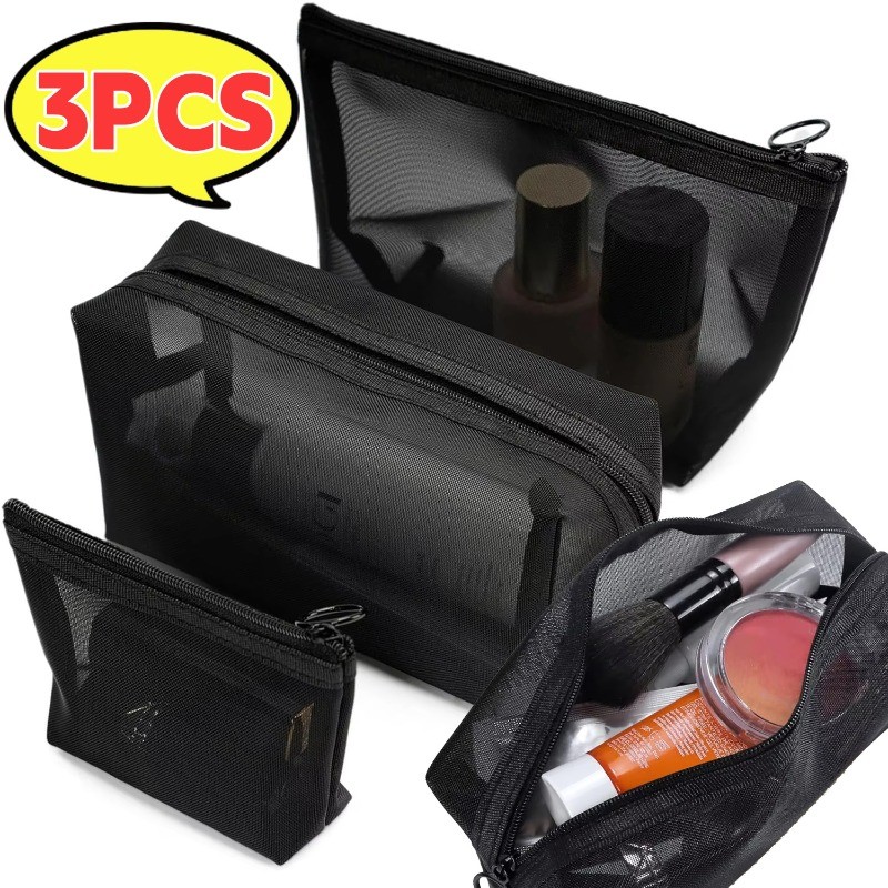  กระเป๋าเครื่องสําอางตาข่าย See-Through Organizer, กระเป๋าใส่อุปกรณ์อาบน้ําน้ําหนักเบาแบบพับได้พร้อมคุณลักษณะแห้งเร็วและซิปเรียบ