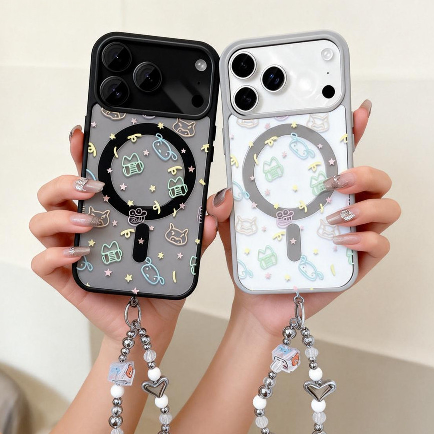 💖Nov💖ลายสัตว์กับดวงดาว ชาร์จไร้สาย มาพร้อมเชือกคล้อง เคส iPhone 17PROMAX เคสไอโฟน 13PRO 16PRO 15 14P