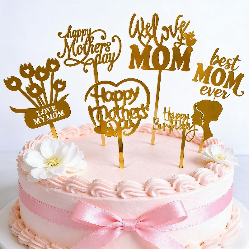 Luxury Mothers Day Cake Topper Pack - "Best Mom Ever" & "Happy Mothers Day" Picks