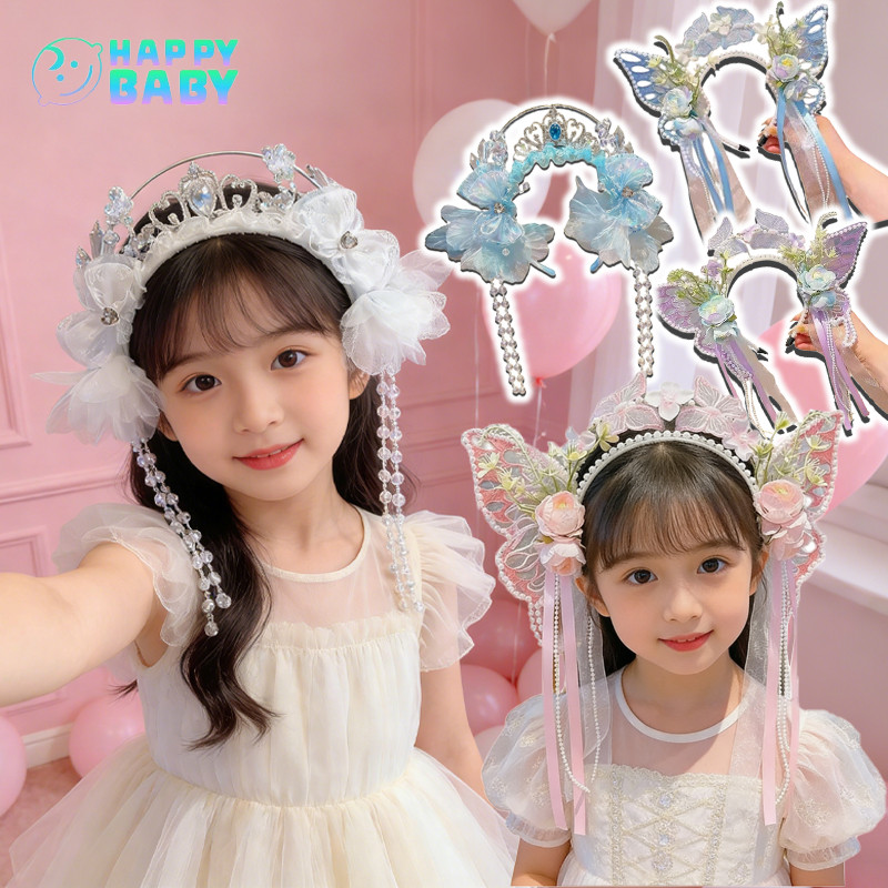 เครื่องประดับผมมงกุฎพู่ประดับลูกปัด มงกุฎ สวมใส่สบาย ของขวัญสุดน่ารักสำหรับเด็กเล็ก
