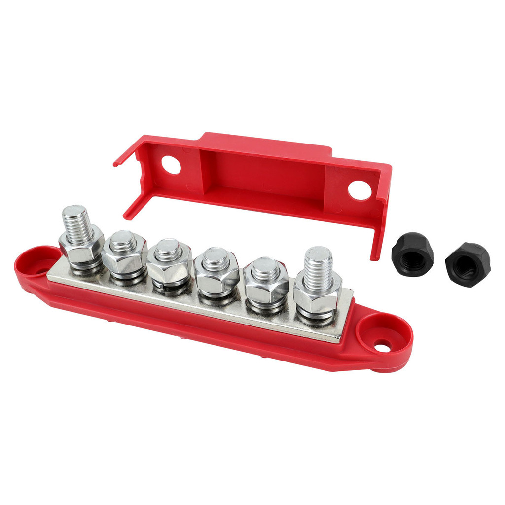 อุปกรณ์ตกแต่งเรือรถยนต์ 6-Bit Red Black Busbar 250A High Current M8M10 Copper Stud Circuit Bushing L