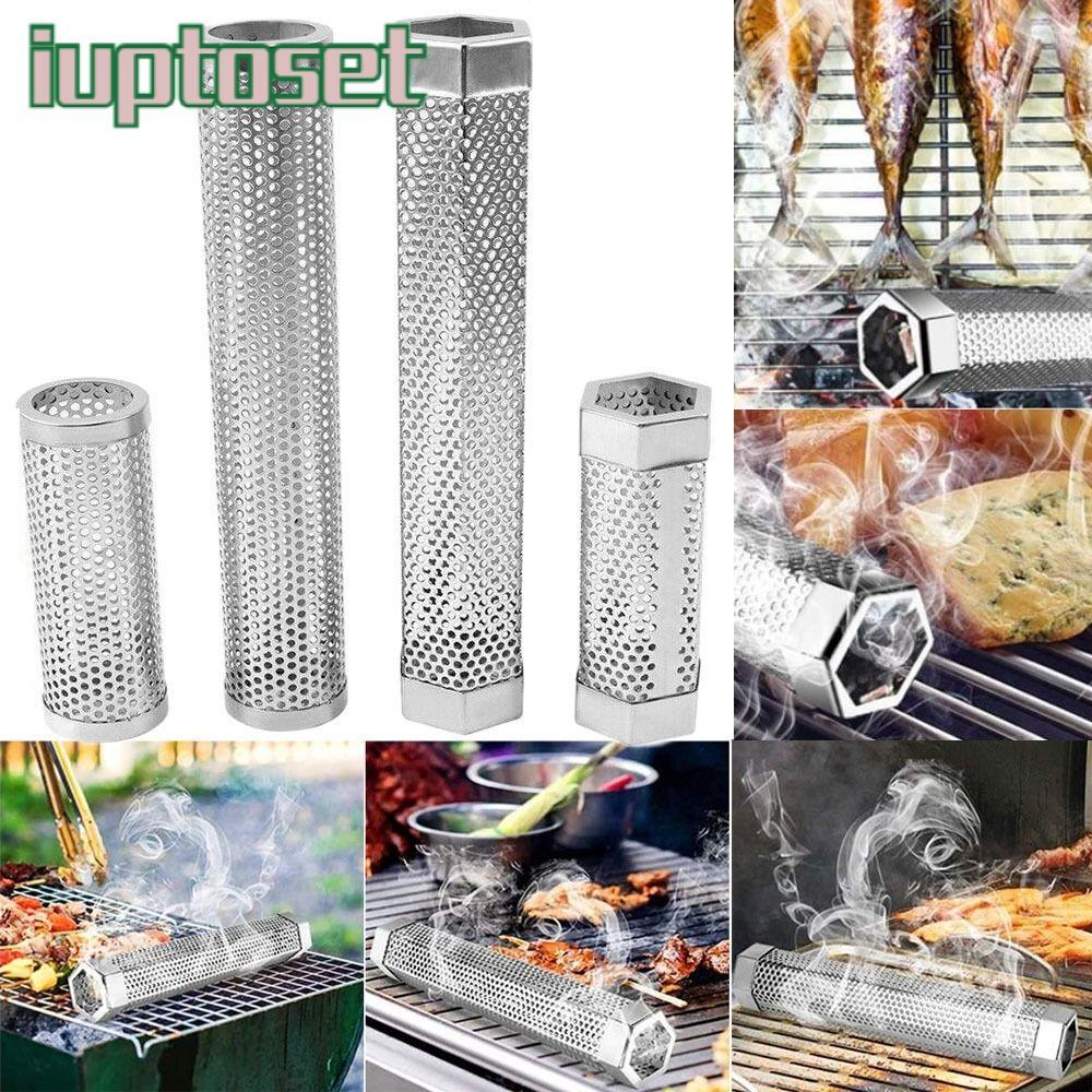 IUPTOSET รมควันเครื่องเทศหลอด BBQ เครื่องมือรมควันกล่องกลางแจ้งเม็ด Smoker BBQ Smoker Tube