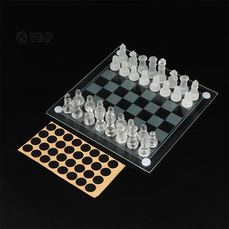 V&P 1Set Craft Crystal Glass Chess Set กระดานหมากรุกอะคริลิค Anti-broken Elegant Glass Chess Pieces 