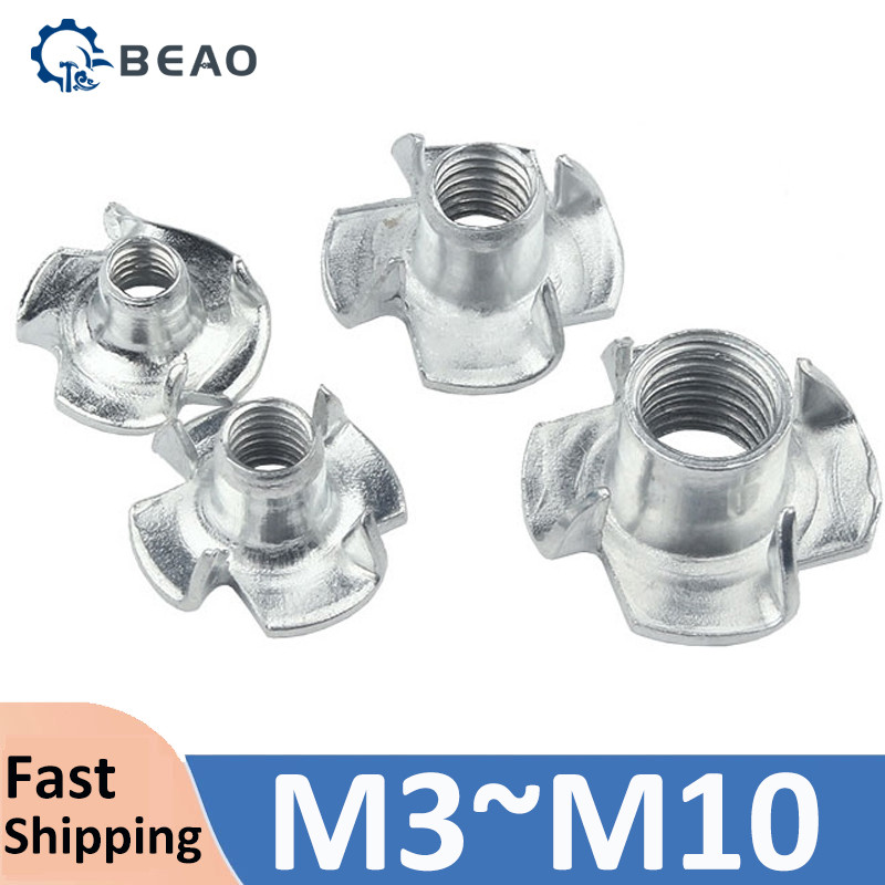สี่กรงเล็บ Nut T-nut Blind Pronged ใส่ T-Nut สําหรับเฟอร์นิเจอร์ไม้ฮาร์ดแวร์ M3 M4 M5 M6 M8 M10