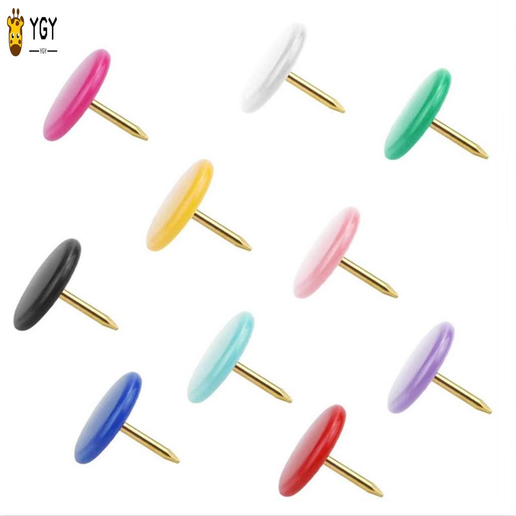 100 ชิ้นสีแบน Thumb Tacks รอบพลาสติกและโลหะแบน Thumb Tacks สําหรับสํานักงานโรงเรียนและของใช้ส่วนตัว