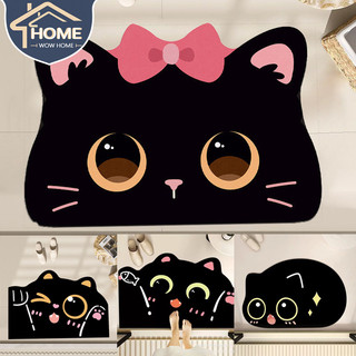 40*60cm ที่มีรูปหน้าแมวดำ เป็นพรมห้องน้ำ ที่มีรูปหน้าแมวดำ ดินไดอะตอม กันลื่น นุ่มทนทาน ซับน้ำแห้งไว