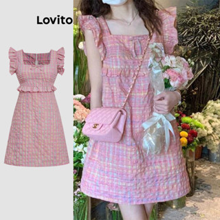 Lovito เดรส ลายสก็อต ผ้าเนื้อนุ่ม ใส่สบาย สไตล์ลำลอง สำหรับผ…