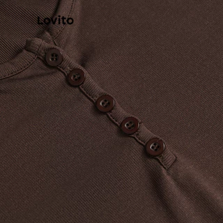 (KOL's pick) Lovito เสื้อยืดผู้หญิง มีกระดุม สีพื้น สไตล์แคชชวล เกาหลี อินเทรนด์ L106AD183