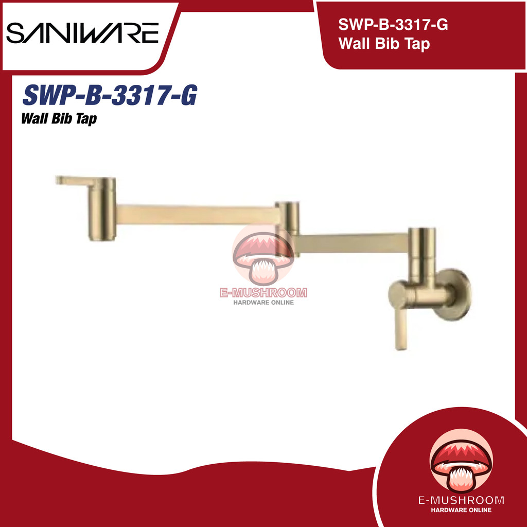 Saniware ห้องครัว Wall Bib Tap Gold Paip Air Dapur ทองเหลือง Pili Air Dinding SWP-B-3317-G