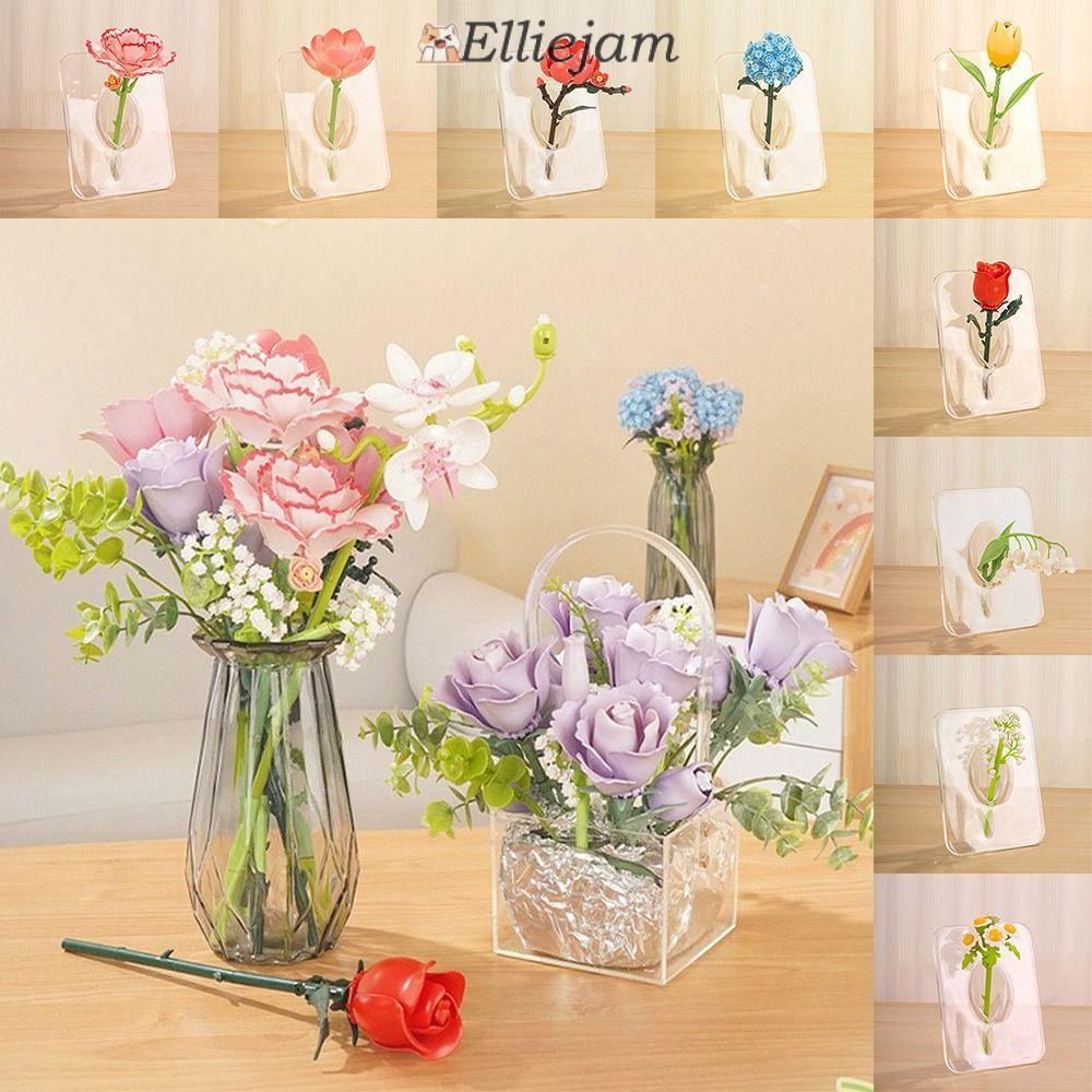 ELLIEJAM Micro Particle Building Blocks,Multicolor Flower Model Bricks,Creative Plastic Rose Carnati