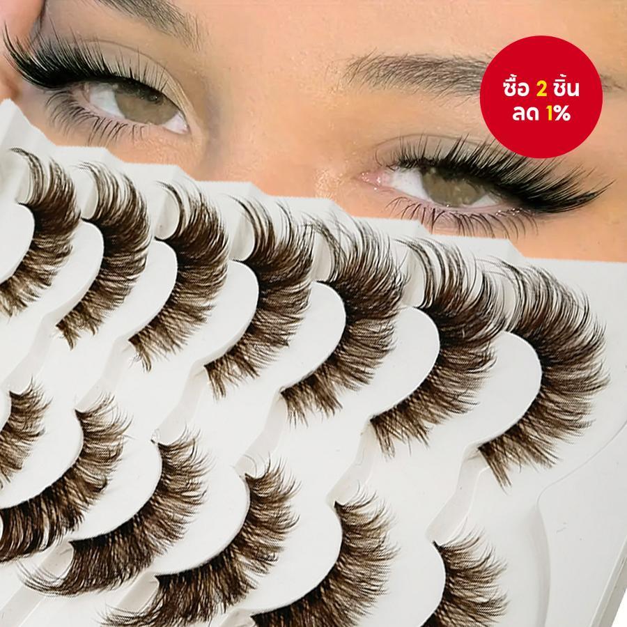 7 คู่ Mango Eye Brown Lashes, 8D Soft Curly Natural-Looking, Dramatic Extension สําหรับดวงตาประกาย