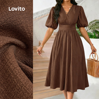 Lovito  เดรสซิปคอร์เซ็ตสีน้ําตาลสําหรับผู้หญิงฤดูใบไม้ผลิ/ฤด…