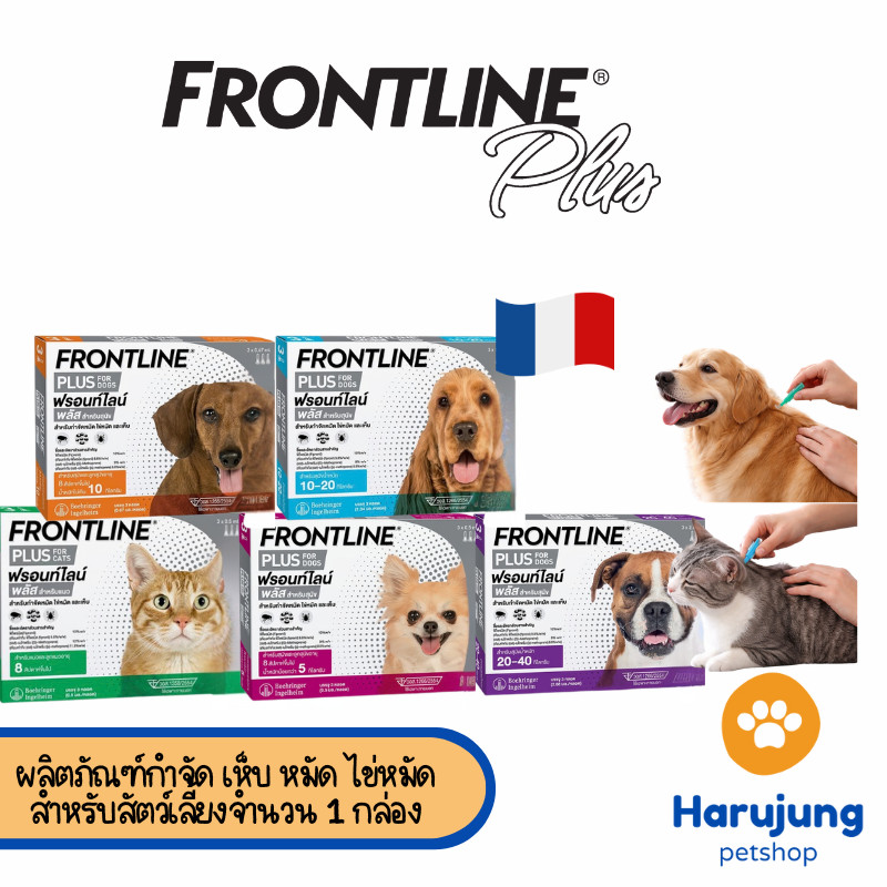 FRONTLINE PLUS ผลิตภัณฑ์ กำจัดเห็บหมัด สำหรับสุนัขและแมว [1 กล่อง บรรจุ 3 หลอด]