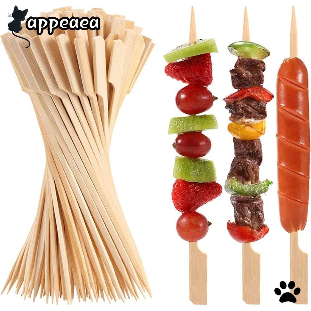 APPEA 100 ชิ้นไม้บาร์บีคิว Skewers, Camping Party ไม้ไผ่ทิ้ง Sticks, แบบพกพา Kabob Party BBQ เครื่อง
